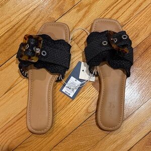 Universal Thread Black Slide Sandals with Tortoise Buckle